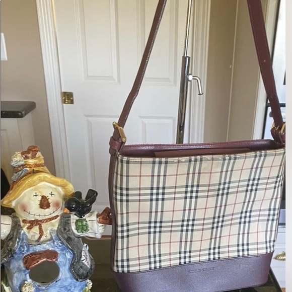 Authentic BURBERRY Nova Check Canvas Leather Shoulder Tote Bag Beige Burgundy - Picture 11 of 11